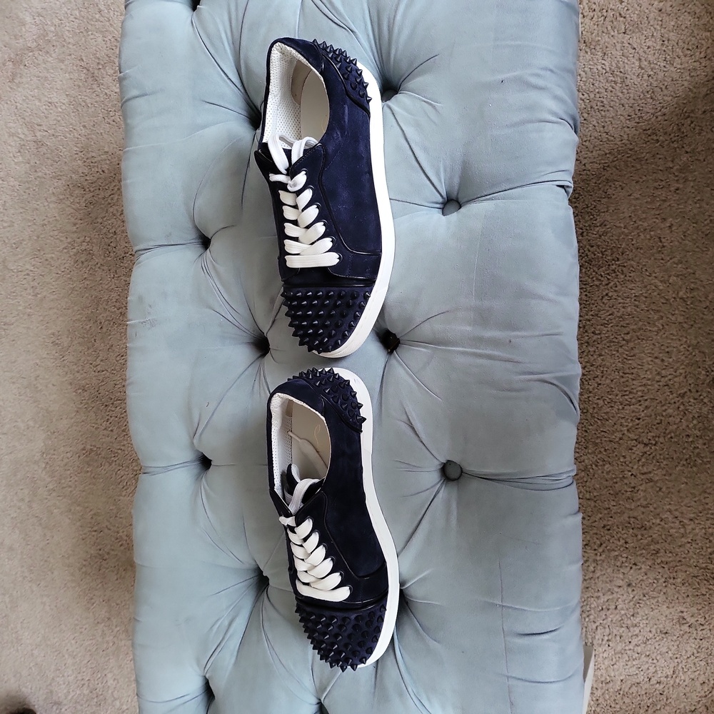 Christian Louboutin Blue Suede Spiked Sneakers